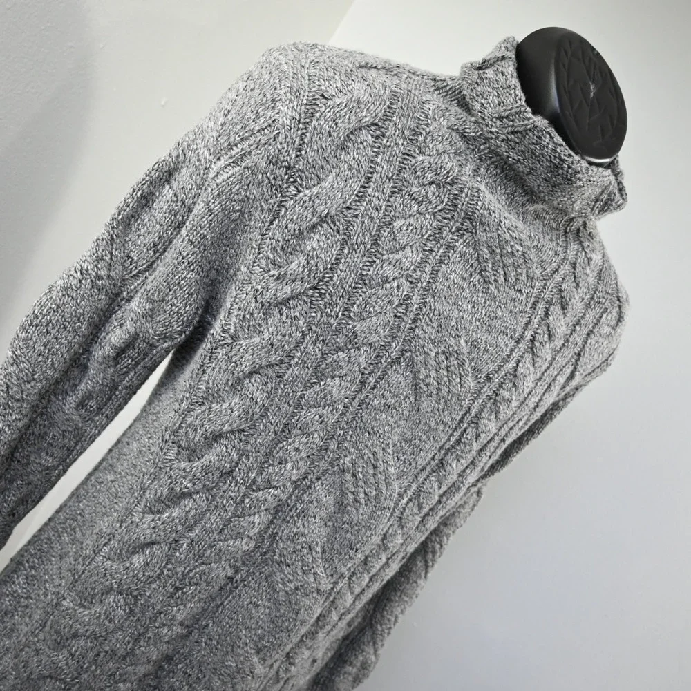 Banana Republic Turtleneck Cable-Knit Sweater Mens Large‎ Gray Lambswool Nylon